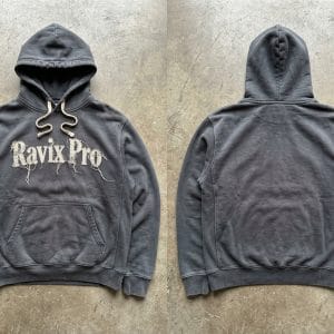 Custom Faded Grey Drip Hoodie – front and back view, custom manufactured by Ravix Pro Industry, Sialkot