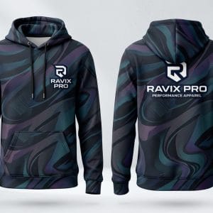 Custom Sublimated Marble Performance Hoodie – front and back view, custom manufactured by Ravix Pro Industry, Sialkot