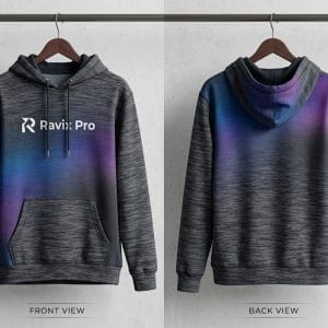 Custom Charcoal Gradient Sublimated Hoodie – front and back view, custom manufactured by Ravix Pro Industry, Sialkot