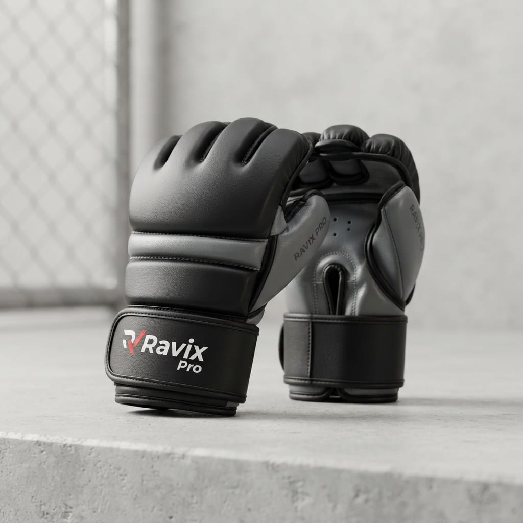 Custom Two-Tone MMA Sparring Gloves Custom Two-Tone MMA Sparring Gloves – front and back view, custom manufactured by Ravix Pro Industry, Sialkot