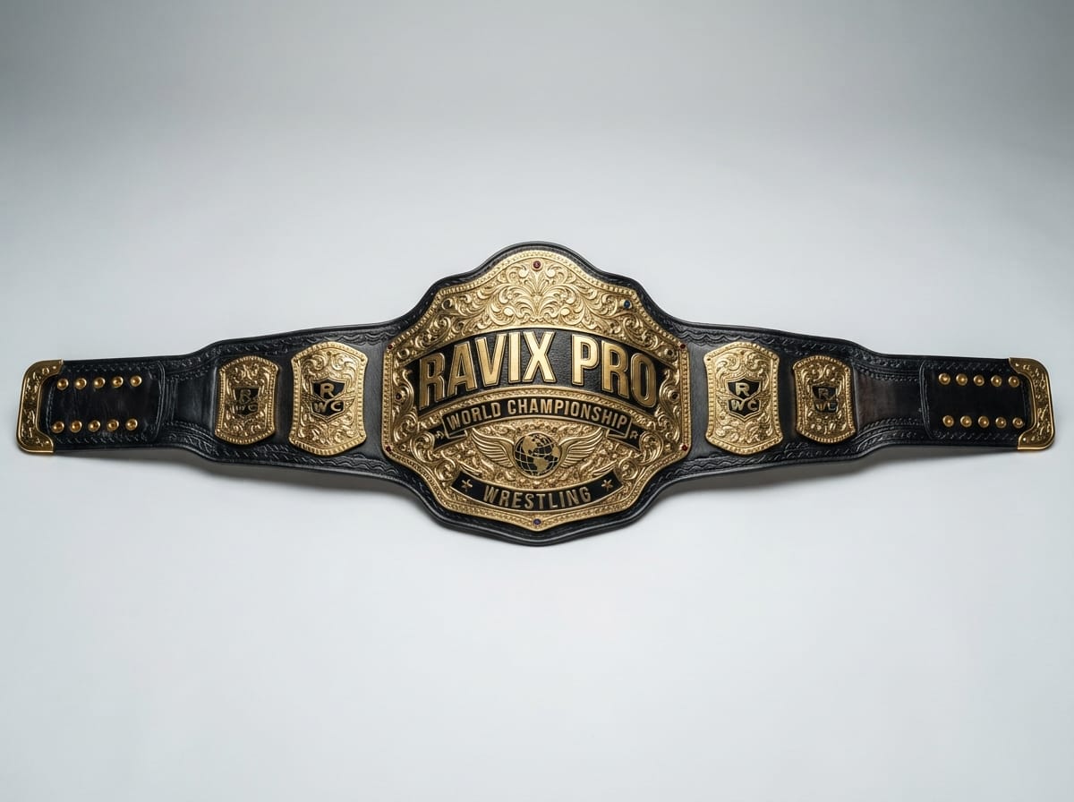 Custom World Championship Wrestling Belt Custom World Championship Wrestling Belt – front and back view, custom manufactured by Ravix Pro Industry, Sialkot