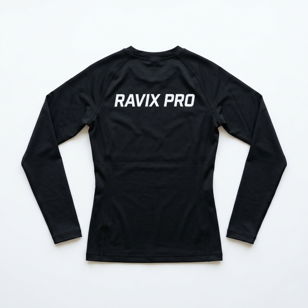 Custom Black Women's Long Sleeve Fitted Top Custom Black Women's Long Sleeve Fitted Top – front and back view, custom manufactured by Ravix Pro Industry, Sialkot