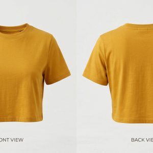 Custom Mustard Boxy Crop Tee – front and back view, custom manufactured by Ravix Pro Industry, Sialkot