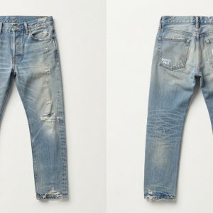 Custom Vintage Light Wash Distressed Jeans – front and back view, custom manufactured by Ravix Pro Industry, Sialkot