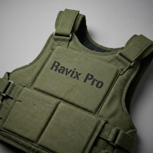 Custom Olive Training Body Protector Vest – front and back view, custom manufactured by Ravix Pro Industry, Sialkot