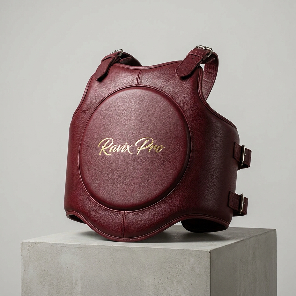 Custom Burgundy Leather Body Protector Custom Burgundy Leather Body Protector – front and back view, custom manufactured by Ravix Pro Industry, Sialkot