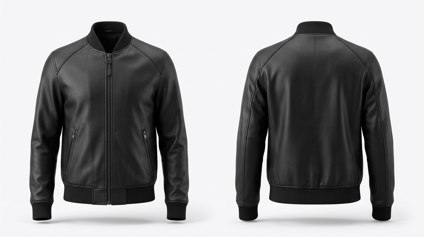 Custom Black Leather Raglan Bomber Custom Black Leather Raglan Bomber – front and back view, custom manufactured by Ravix Pro Industry, Sialkot