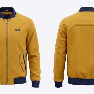 Custom Mustard Bomber with Navy Trims – front and back view, custom manufactured by Ravix Pro Industry, Sialkot