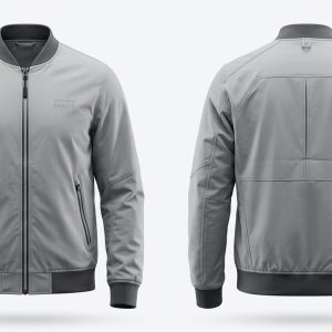 Custom Light Grey Bomber with Tonal Panels – front and back view, custom manufactured by Ravix Pro Industry, Sialkot