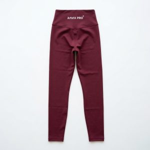 Custom Burgundy High-Waist Leggings – front and back view, custom manufactured by Ravix Pro Industry, Sialkot