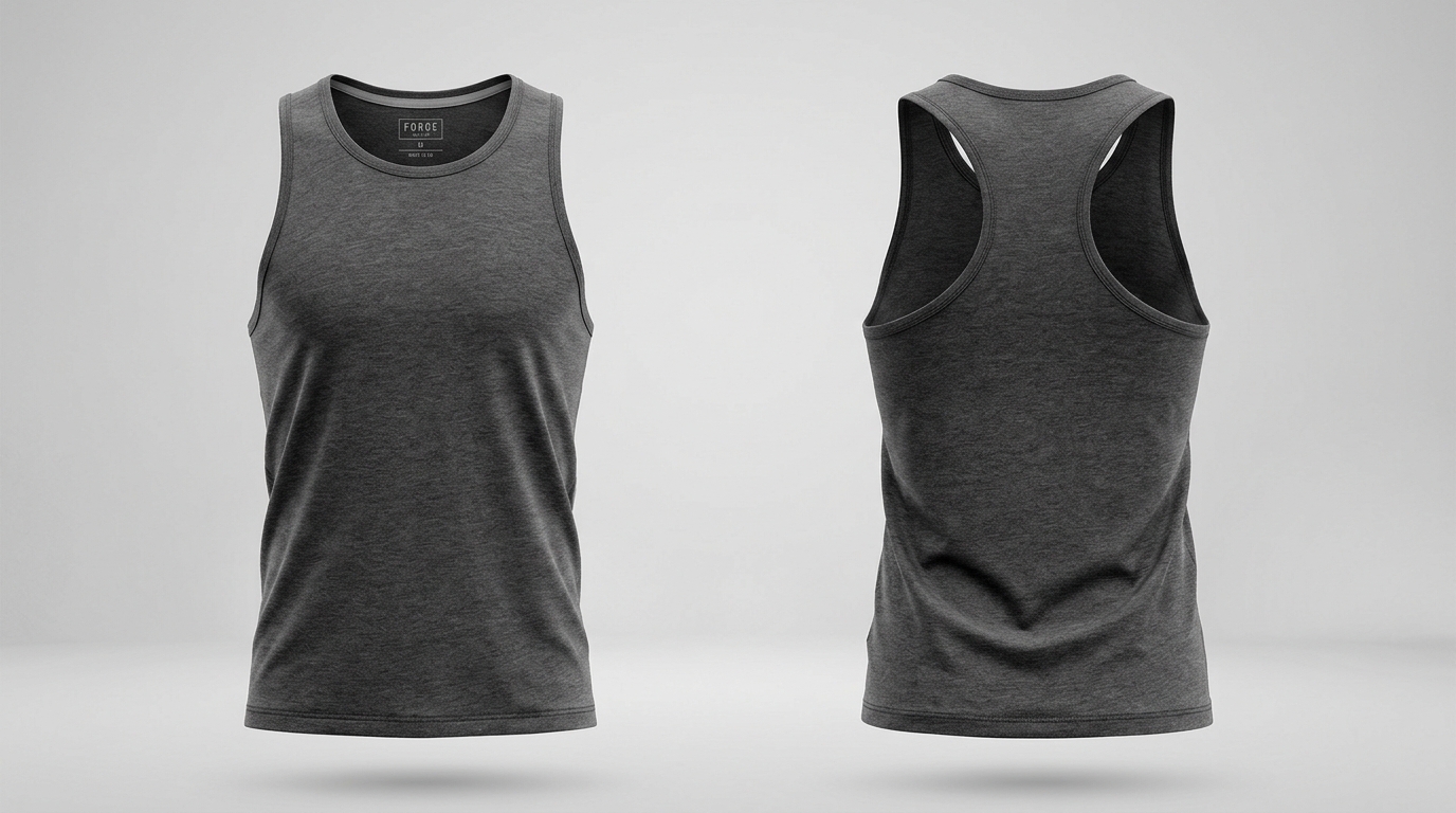 Custom Charcoal Heather Racerback Tank Custom Charcoal Heather Racerback Tank – front and back view, custom manufactured by Ravix Pro Industry, Sialkot