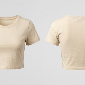Custom Cream Women's Crop Tee – front and back view, custom manufactured by Ravix Pro Industry, Sialkot