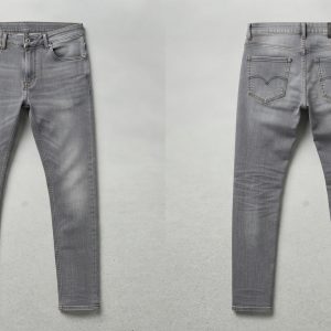 Custom Light Grey Washed Skinny Jeans – front and back view, custom manufactured by Ravix Pro Industry, Sialkot