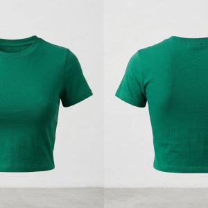 Custom Emerald Green Women's Crop Tee – front and back view, custom manufactured by Ravix Pro Industry, Sialkot