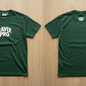 Custom Green Heavyweight Tee with Front Print – front and back view, custom manufactured by Ravix Pro Industry, Sialkot