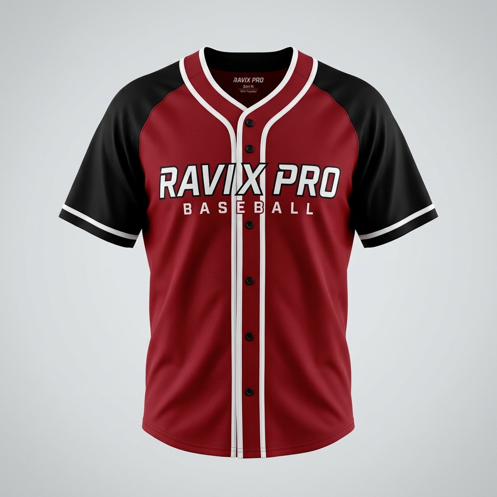 Custom Maroon and Black Baseball Jersey Custom Maroon and Black Baseball Jersey – front and back view, custom manufactured by Ravix Pro Industry, Sialkot