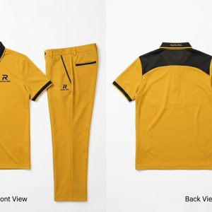 Custom Mustard and Black Golf Set – front and back view, custom manufactured by Ravix Pro Industry, Sialkot