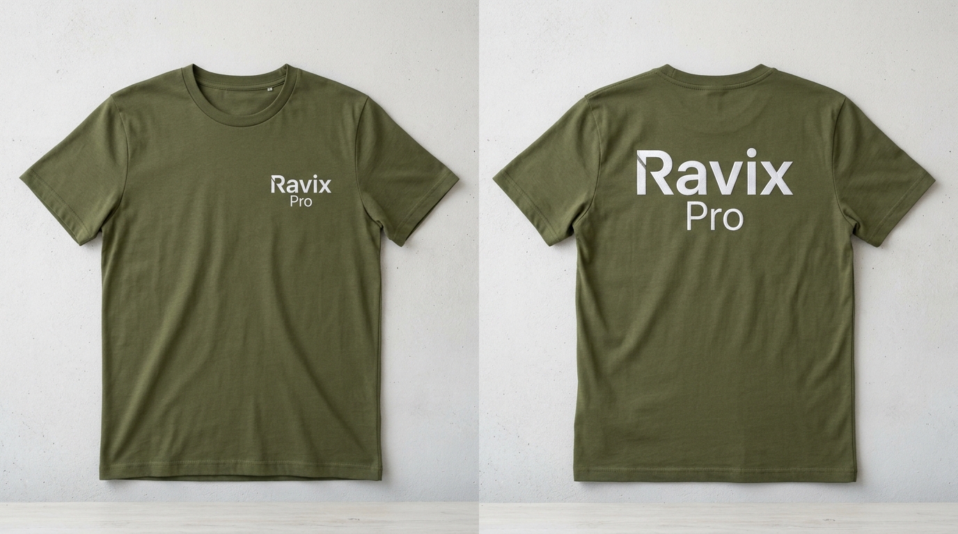 Custom Olive Tee with Front and Back Logo Custom Olive Tee with Front and Back Logo – front and back view, custom manufactured by Ravix Pro Industry, Sialkot