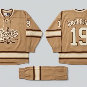 Custom Vintage Tan Lace-Up Hockey Jersey – front and back view, custom manufactured by Ravix Pro Industry, Sialkot