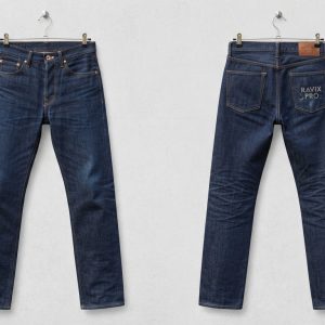 Custom Dark Indigo Slim Jeans – front and back view, custom manufactured by Ravix Pro Industry, Sialkot