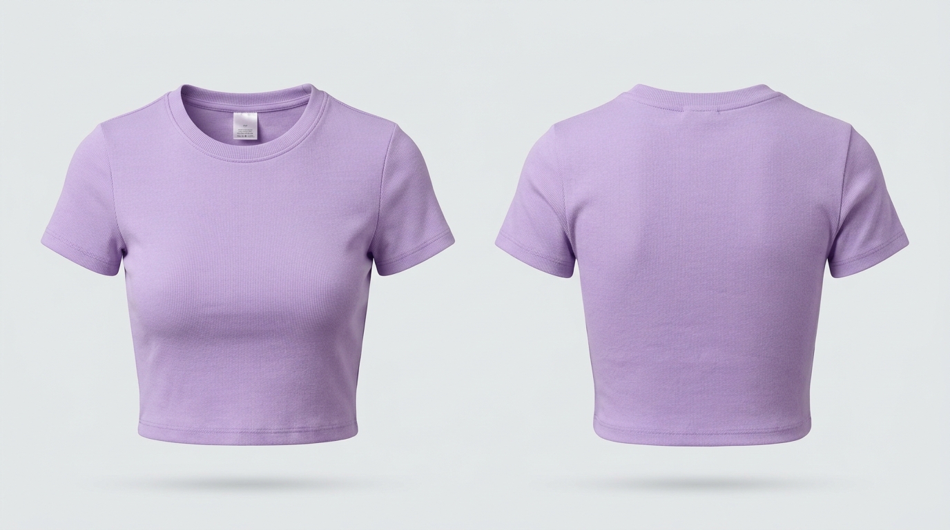 Custom Lilac Women's Crop Tee Custom Lilac Women's Crop Tee – front and back view, custom manufactured by Ravix Pro Industry, Sialkot