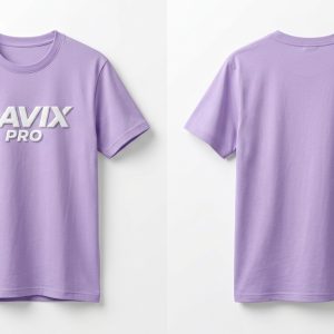 Custom Lilac T-Shirt with White Chest Logo – front and back view, custom manufactured by Ravix Pro Industry, Sialkot