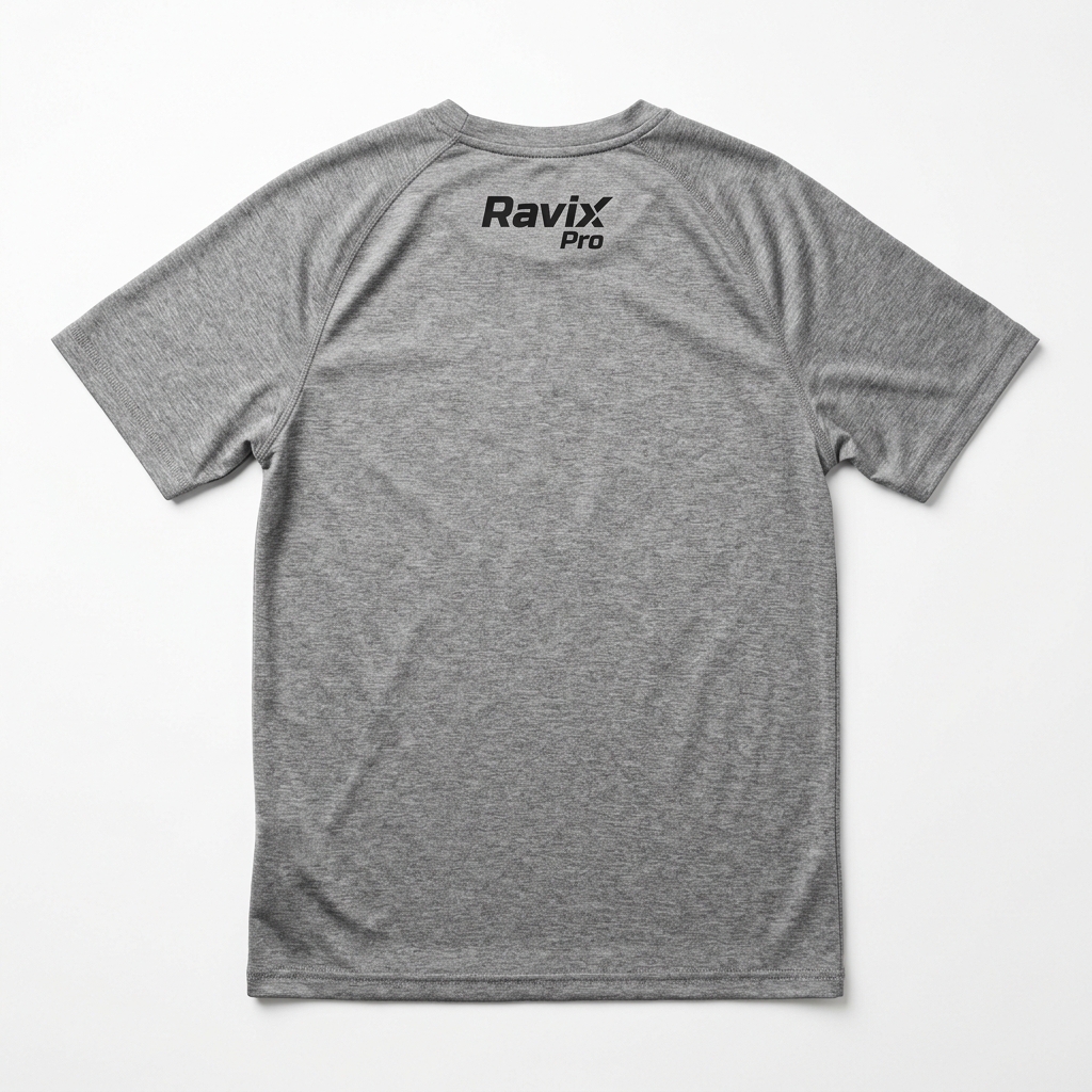 Custom Grey Heather Training Tee with Back Logo Custom Grey Heather Training Tee with Back Logo – front and back view, custom manufactured by Ravix Pro Industry, Sialkot