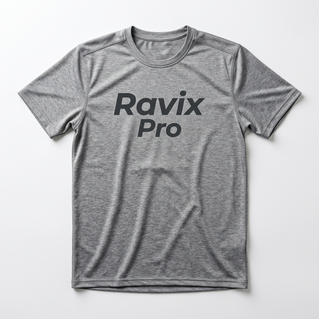 Custom Grey Heather Tee with Black Script Logo Custom Grey Heather Tee with Black Script Logo – front and back view, custom manufactured by Ravix Pro Industry, Sialkot