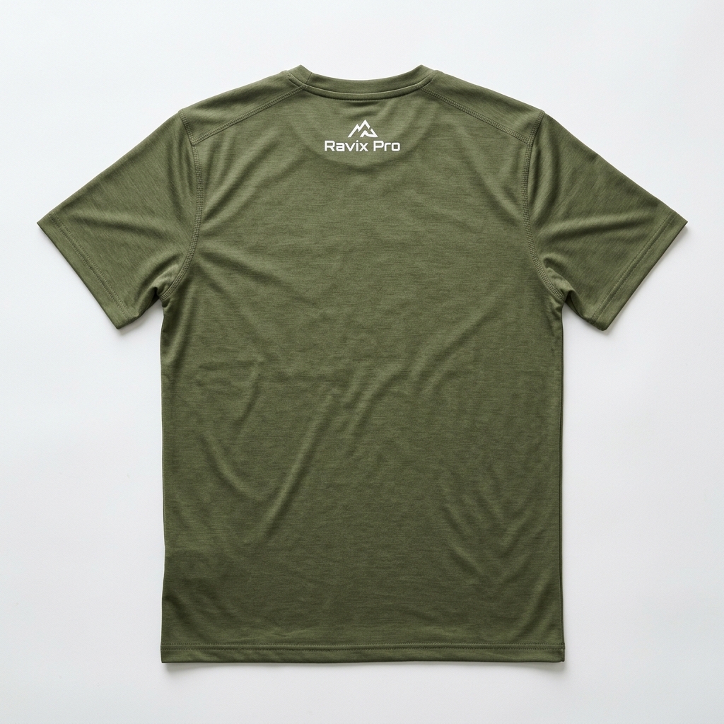 Custom Olive Training Tee with Back Logo Custom Olive Training Tee with Back Logo – front and back view, custom manufactured by Ravix Pro Industry, Sialkot