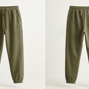 Custom Olive Fleece Joggers – front and back view, custom manufactured by Ravix Pro Industry, Sialkot