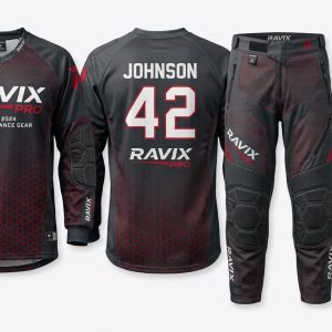 Custom Maroon Fade Paintball Uniform – front and back view, custom manufactured by Ravix Pro Industry, Sialkot