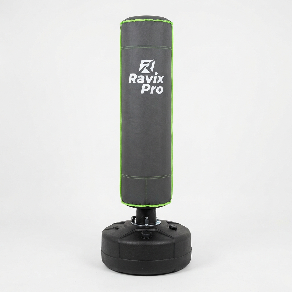 Custom Free-Standing Punching Bag Custom Free-Standing Punching Bag – front and back view, custom manufactured by Ravix Pro Industry, Sialkot