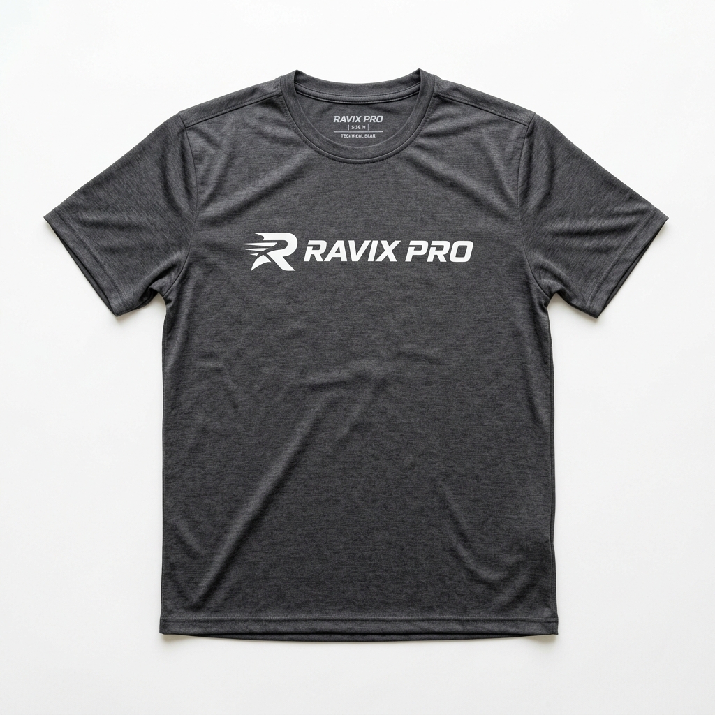 Custom Charcoal Performance Tee with Wordmark Custom Charcoal Performance Tee with Wordmark – front and back view, custom manufactured by Ravix Pro Industry, Sialkot
