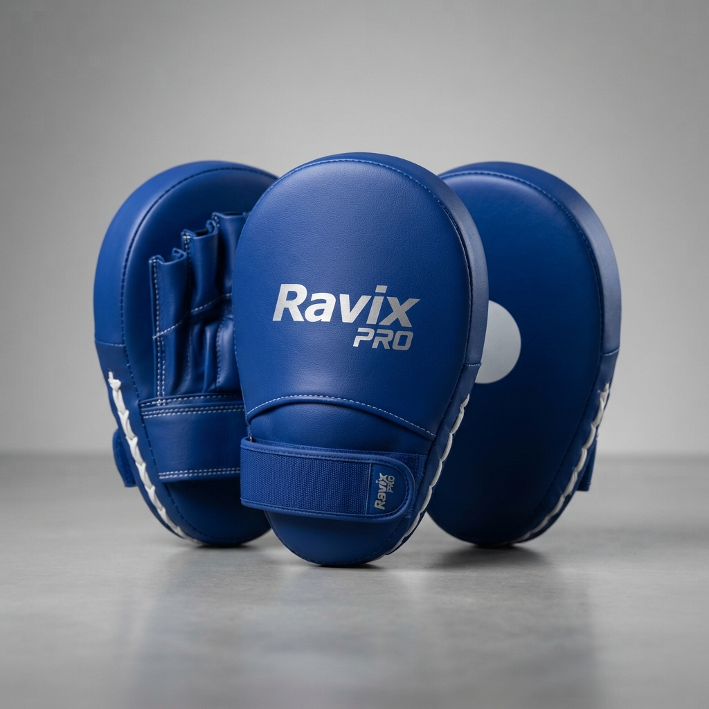 Custom Royal Blue Focus Mitts Custom Royal Blue Focus Mitts – front and back view, custom manufactured by Ravix Pro Industry, Sialkot