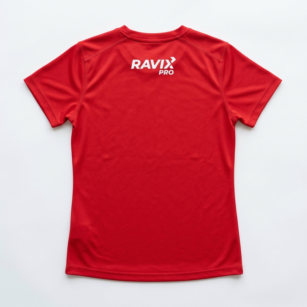 Custom Red Women's Training Tee with Back Logo Custom Red Women's Training Tee with Back Logo – front and back view, custom manufactured by Ravix Pro Industry, Sialkot