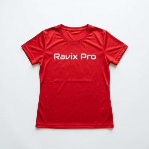 Custom Red Women's Fitted Tee – front and back view, custom manufactured by Ravix Pro Industry, Sialkot