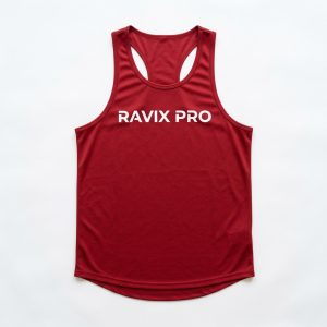 Custom Red Mesh Racerback Singlet – front and back view, custom manufactured by Ravix Pro Industry, Sialkot