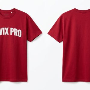 Custom Crimson Tee with Bold White Lettering – front and back view, custom manufactured by Ravix Pro Industry, Sialkot