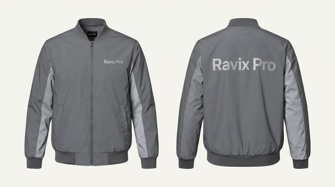 Custom Grey Bomber Jacket with Contrast Panels Custom Grey Bomber Jacket with Contrast Panels – front and back view, custom manufactured by Ravix Pro Industry, Sialkot