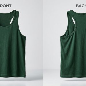Custom Bottle Green Racerback Tank – front and back view, custom manufactured by Ravix Pro Industry, Sialkot