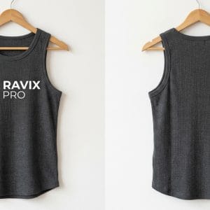 Custom Charcoal Heather Curved Hem Tank Top – front and back view, custom manufactured by Ravix Pro Industry, Sialkot