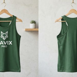 Custom Green Racerback Tank with Fox Logo – front and back view, custom manufactured by Ravix Pro Industry, Sialkot