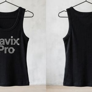 Custom Black Tank Top with Rhinestone Logo – front and back view, custom manufactured by Ravix Pro Industry, Sialkot