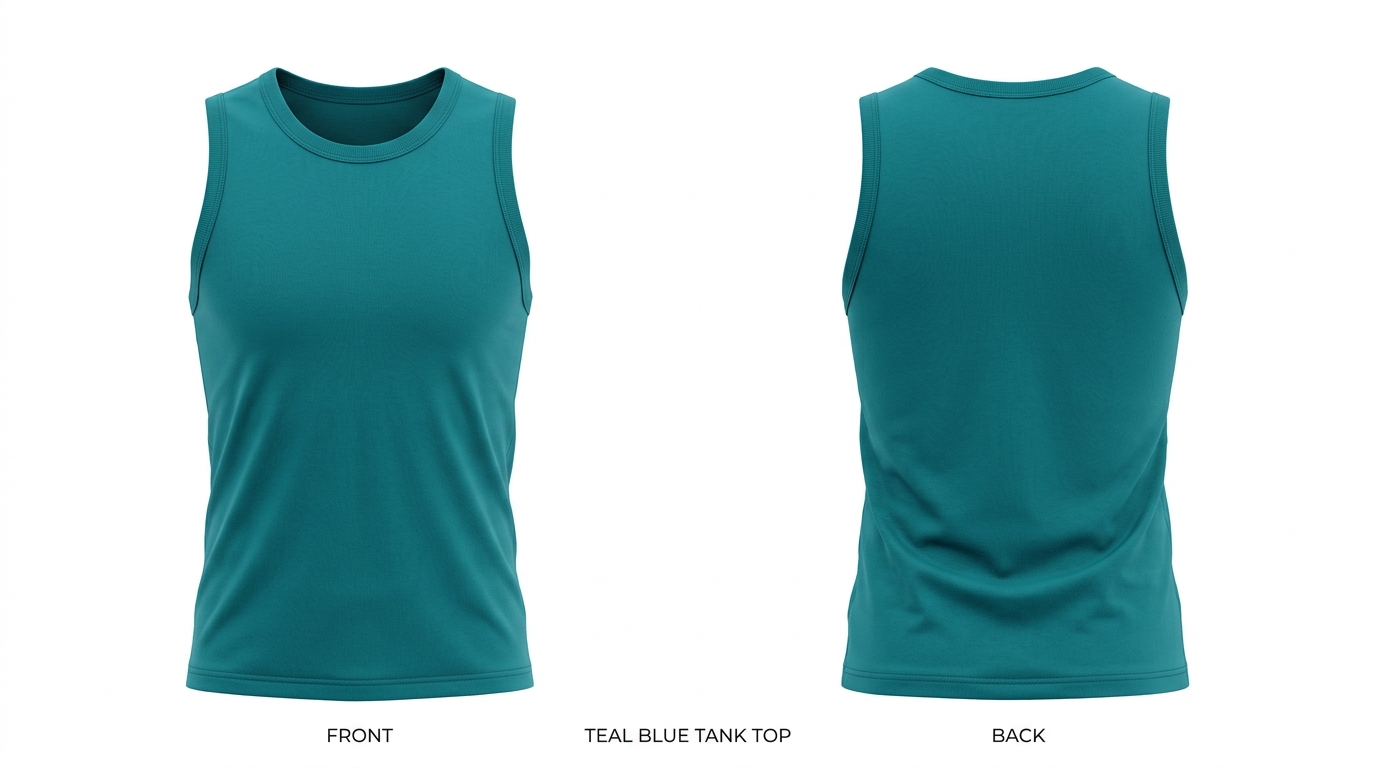 Custom Teal Blue Sleeveless Tank Top Custom Teal Blue Sleeveless Tank Top – front and back view, custom manufactured by Ravix Pro Industry, Sialkot