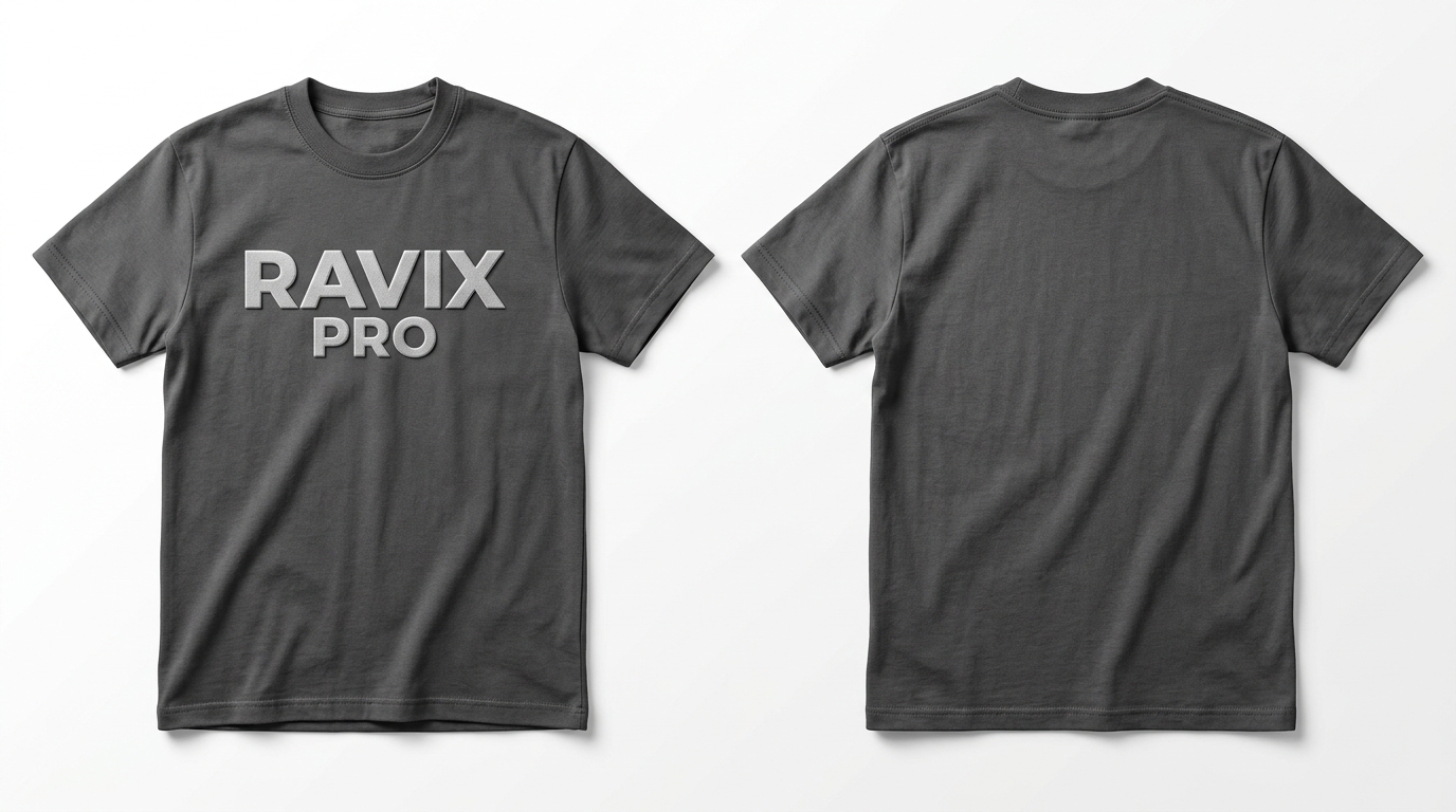 Custom Charcoal Tee with Grey Logo Custom Charcoal Tee with Grey Logo – front and back view, custom manufactured by Ravix Pro Industry, Sialkot