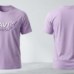 Custom Lavender Tee with Italic Logo – front and back view, custom manufactured by Ravix Pro Industry, Sialkot