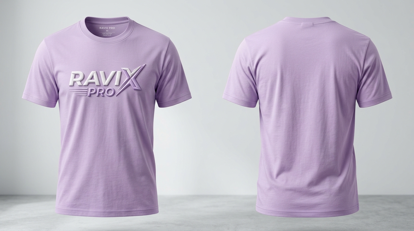 Custom Lavender Tee with Italic Logo Custom Lavender Tee with Italic Logo – front and back view, custom manufactured by Ravix Pro Industry, Sialkot