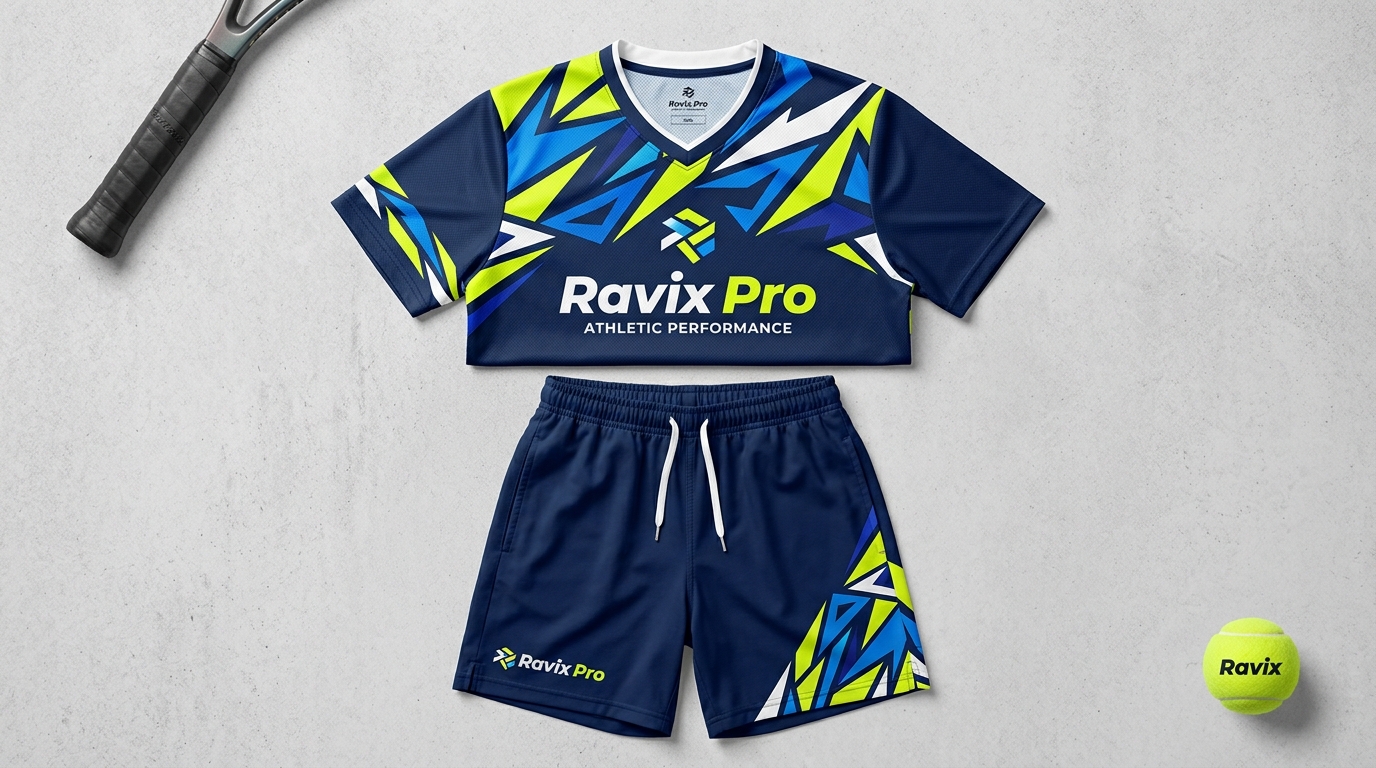 Custom Navy and Lime Tennis Kit Custom Navy and Lime Tennis Kit – front and back view, custom manufactured by Ravix Pro Industry, Sialkot