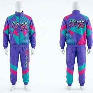 Custom Retro 90s Windbreaker Tracksuit – front and back view, custom manufactured by Ravix Pro Industry, Sialkot