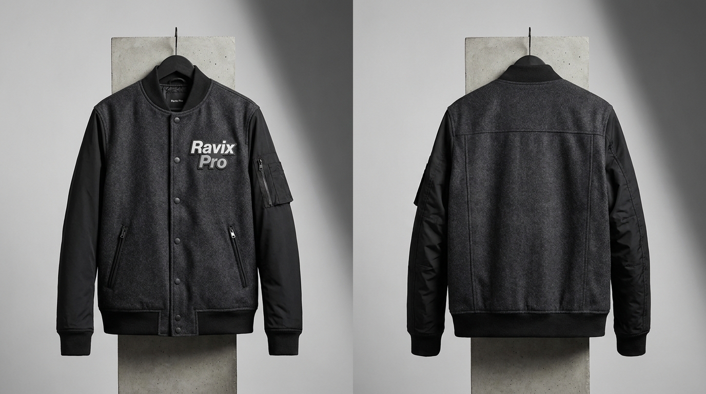 Custom Black Padded Jacket with Snap Front Custom Black Padded Jacket with Snap Front – front and back view, custom manufactured by Ravix Pro Industry, Sialkot